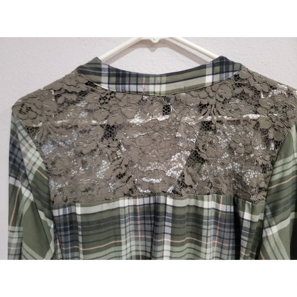 Derek Heart Womens 2X Olive‎ Green Belted Shirt Dress Long Sleeve Lace Back NWT